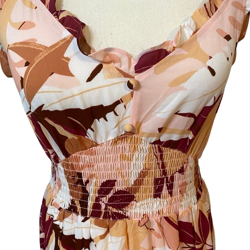 Sienna Sky Smocked Midi Floral Dress Coral Sundress Sz M - Picture 4 of 13